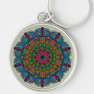 Vibrant Mandala Floral & Geometric Pattern Keychain