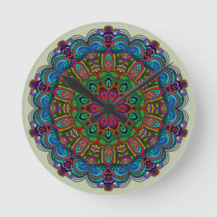 Vibrant Mandala Floral & Geometric Pattern Round Clock