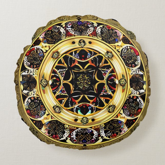 Vibrant Mandala Pattern Meditation Decor ✨ Round Pillow (Front)