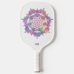    Vibrant Mandala Sacred Geometry Custom Monogram Pickleball Paddle