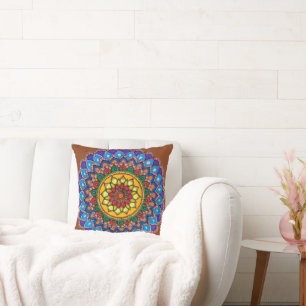 Vibrant Mandala Throw Pillow