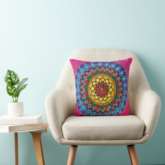 Vibrant Mandala Throw Pillow (Chair)