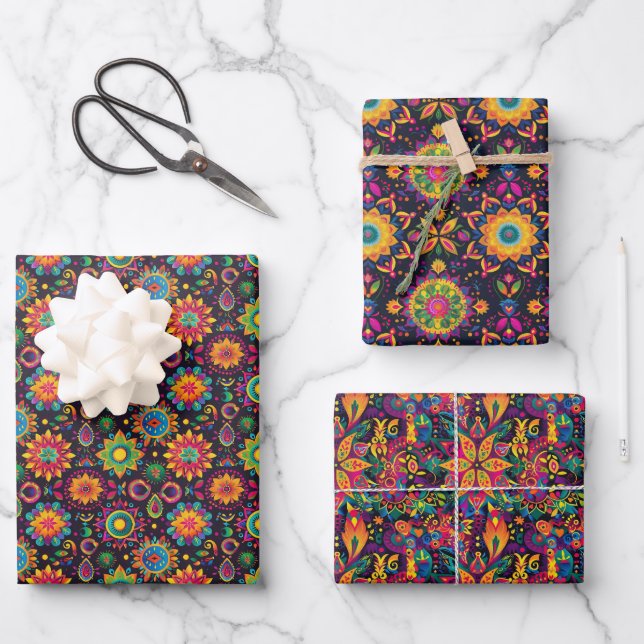 Vibrant Mandalas Diwali  Wrapping Paper Sheet (Front)
