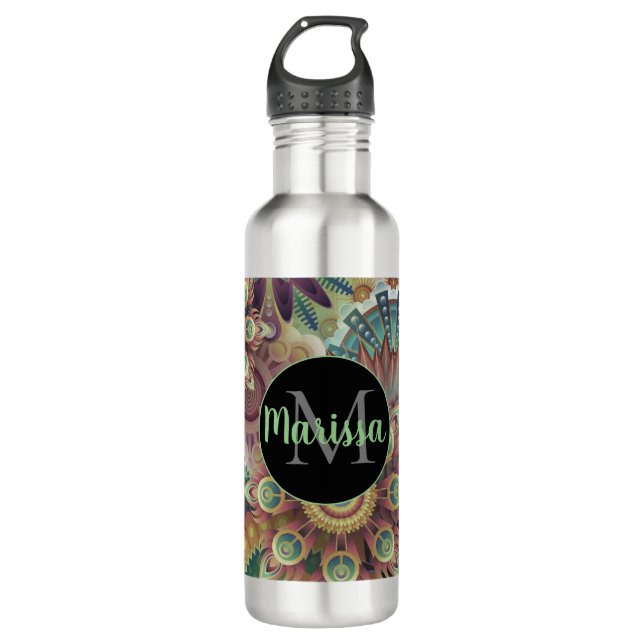 Vibrant Mandalas Monogram 710 Ml Water Bottle (Front)