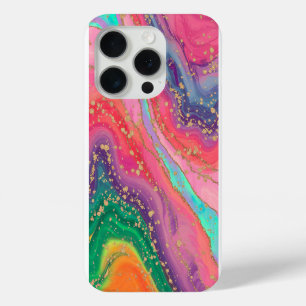 Vibrant Marble Abstract with Gold Accents iPhone 15 Pro Case
