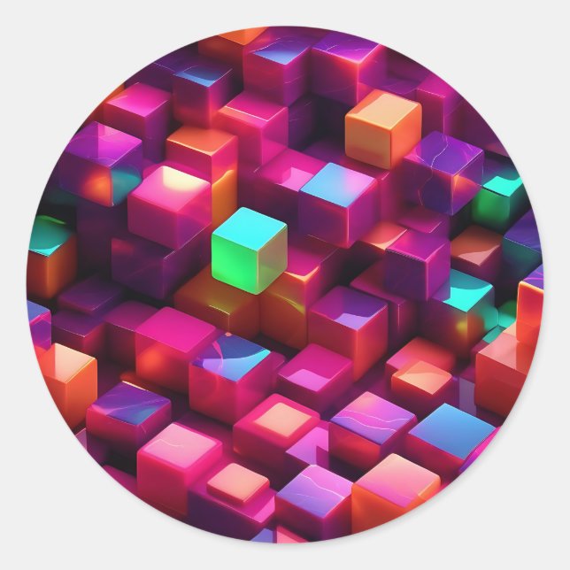 Vibrant Marble Fusion Cube Classic Round Sticker (Front)