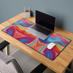 Vibrant Marbled Acrylic Swirls  Abstract Elegance Desk Mat