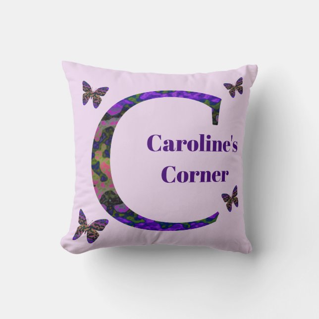 Vibrant Marbled Butterflies Letter C Monogram Throw Pillow (Front)