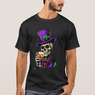Vibrant Mardi Gras 2024 Sugar Colour Skull Drinkin T-Shirt