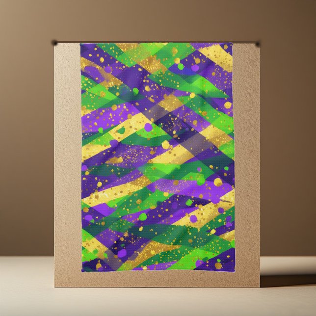 Vibrant Mardi Gras Purple Green Gold Cool Stripes  Kitchen Towel (Vibrant Mardi Gras Purple Green Gold Cool Stripes Kitchen Towel)