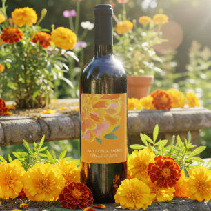 Vibrant Marigold Summer Wedding Gift Wine Label