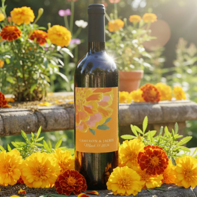 Vibrant Marigold Summer Wedding Gift  Wine Label (Creator Uploaded)