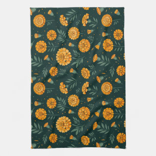 Vibrant Marigolds Pattern Kitchen Towel