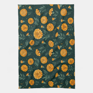 Vibrant Marigolds Pattern Kitchen Towel