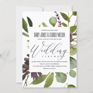 VIBRANT MAROON GREEN BLOOM FOLIAGE BUNCH WEDDING INVITATION