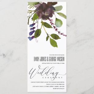 VIBRANT MAROON GREEN BLOOM FOLIAGE BUNCH WEDDING INVITATION