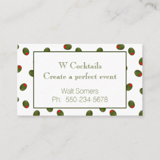 Vibrant Martini Olives Bartender Business Card