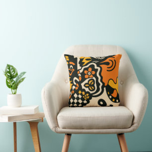Vibrant Masked Whimsy Throw Pillow