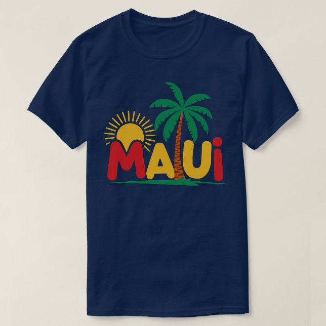 Vibrant Maui Graphic with Palm Tree TShirt (Design Front)