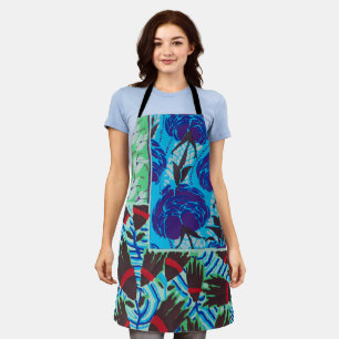 Vibrant Maximalist Blue & Green Floral Art Apron