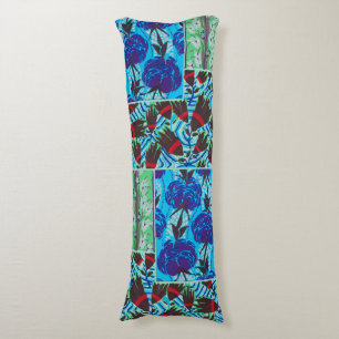 Vibrant Maximalist Blue & Green Floral Art Body Pillow