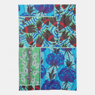 Vibrant Maximalist Blue & Green Floral Art Kitchen Towel