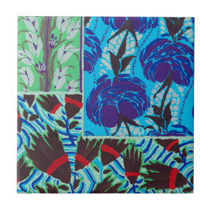 Vibrant Maximalist Blue & Green Floral Art Tile