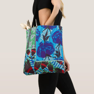Vibrant Maximalist Blue & Green Floral Art Tote Bag