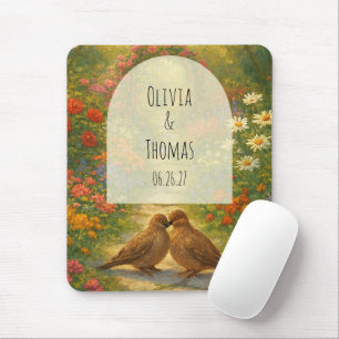 Vibrant Maximalist Garden Arch Lovebirds Custom Mouse Pad