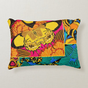 Vibrant Maximalist Pink & Teal Butterfly Art Accent Pillow