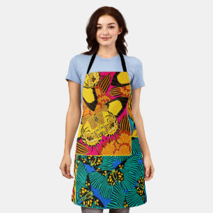 Vibrant Maximalist Pink & Teal Butterfly Art Apron