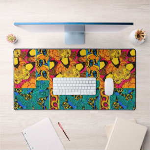 Vibrant Maximalist Pink & Teal Butterfly Art Desk Mat
