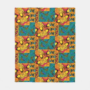 Vibrant Maximalist Pink & Teal Butterfly Art Fleece Blanket
