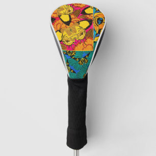 Vibrant Maximalist Pink & Teal Butterfly Art Golf Head Cover