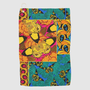 Vibrant Maximalist Pink & Teal Butterfly Art Golf Towel