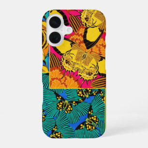 Vibrant Maximalist Pink & Teal Butterfly Art iPhone 16 Case