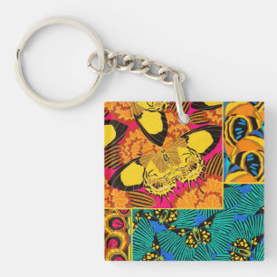 Vibrant Maximalist Pink & Teal Butterfly Art Keychain