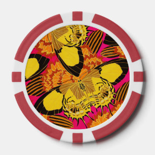 Vibrant Maximalist Pink & Teal Butterfly Art Poker Chips