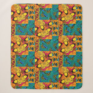 Vibrant Maximalist Pink & Teal Butterfly Art Sherpa Blanket