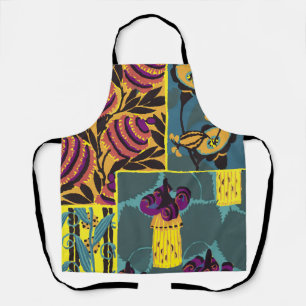 Vibrant Maximalist Purple & Teal Floral Print Apron
