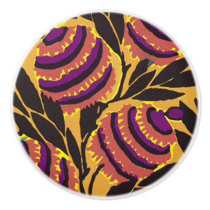 Vibrant Maximalist Purple & Teal Floral Print Ceramic Knob