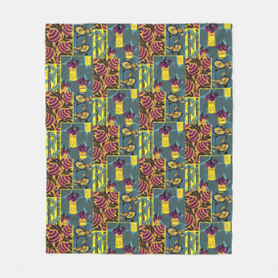 Vibrant Maximalist Purple & Teal Floral Print Fleece Blanket