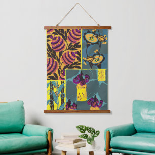 Vibrant Maximalist Purple & Teal Floral Print Hanging Tapestry