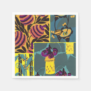 Vibrant Maximalist Purple & Teal Floral Print Napkin
