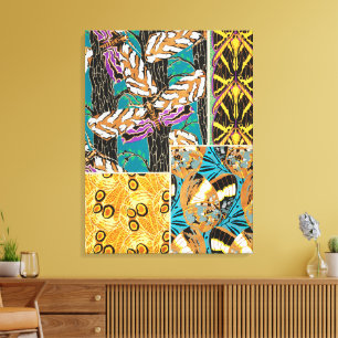 Vibrant Maximalist Teal & Purple Butterfly Art Canvas Print