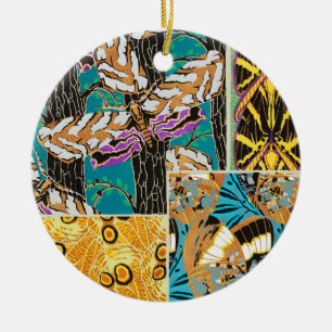 Vibrant Maximalist Teal & Purple Butterfly Art Ceramic Ornament