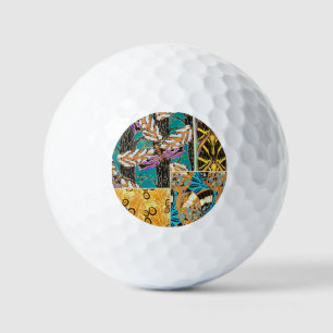 Vibrant Maximalist Teal & Purple Butterfly Art Golf Balls