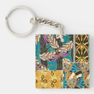 Vibrant Maximalist Teal & Purple Butterfly Art Keychain