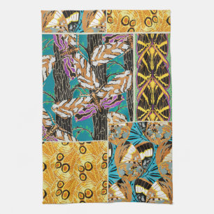 Vibrant Maximalist Teal & Purple Butterfly Art Kitchen Towel