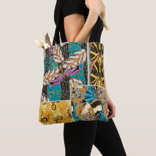 Vibrant Maximalist Teal & Purple Butterfly Art Tote Bag